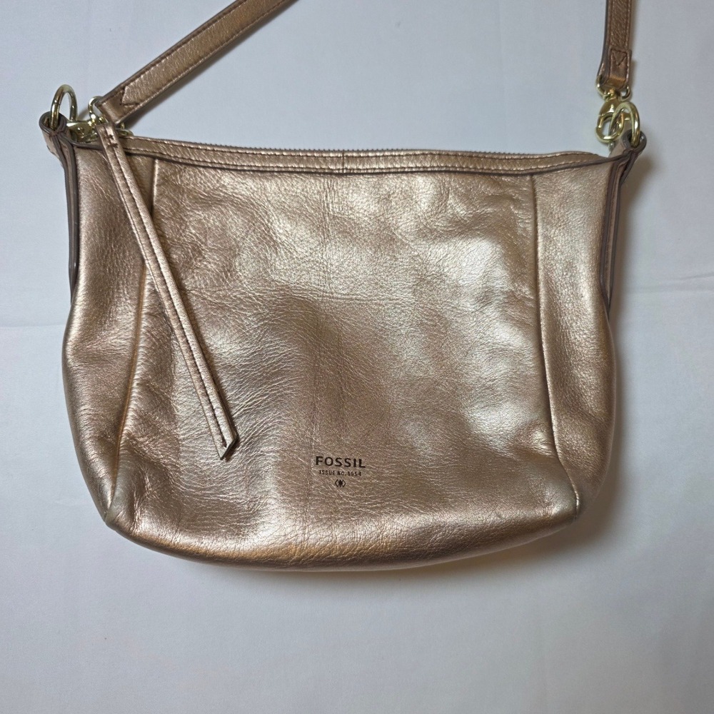 Fossil‎ Sydney Rose Gold Metallic Leather Crossbody Bag Gold Hardware